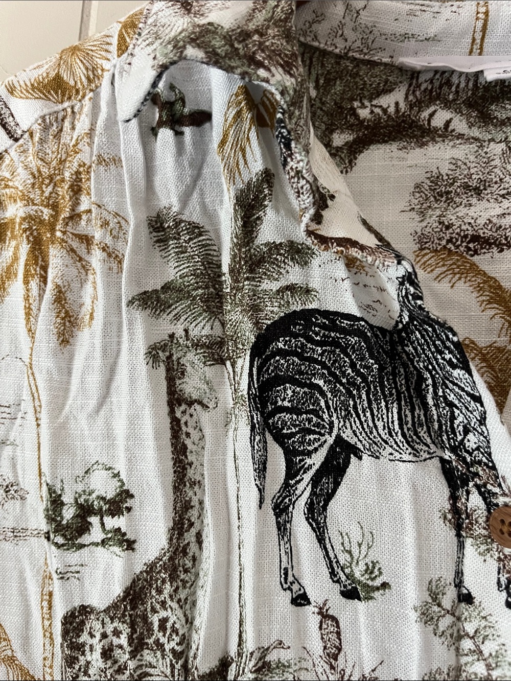 Women's Safari-Print Button Down Shirt - White with Black & Tan - Picture 5 of 14
